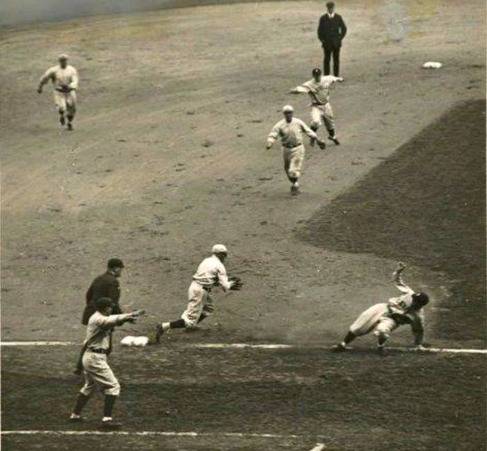 Ebbets Field, Brooklyn, NY, October 5, 1920 – Joe Sewell gets caught in rundown in World Series play