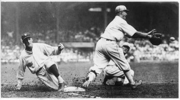 Shibe Park, Philadelphia, PA, September 7, 1925 – The Goose is safe at first during sweep of A’s