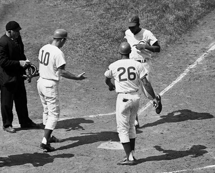 Wrigley Field, Chicago, IL, September 2, 1965 – Mr Cub Ernie Banks hits his 400th career home run