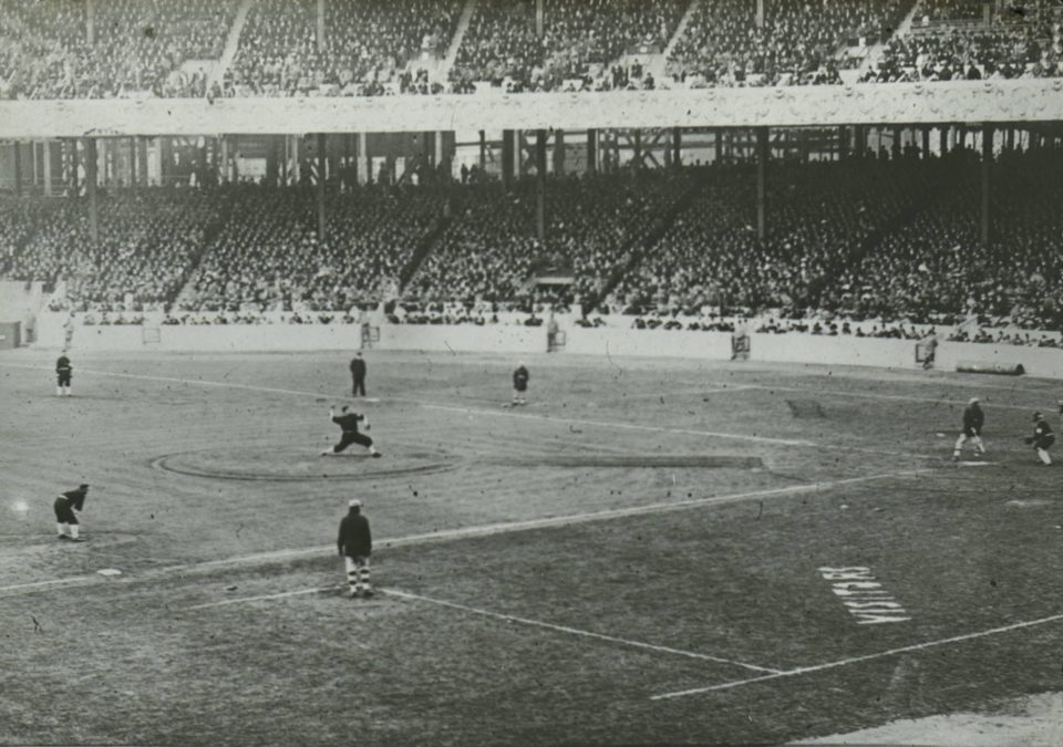 Polo Grounds, Manhattan, NY, October 14, 1911 – World Series action with Christy Mathewson pitching