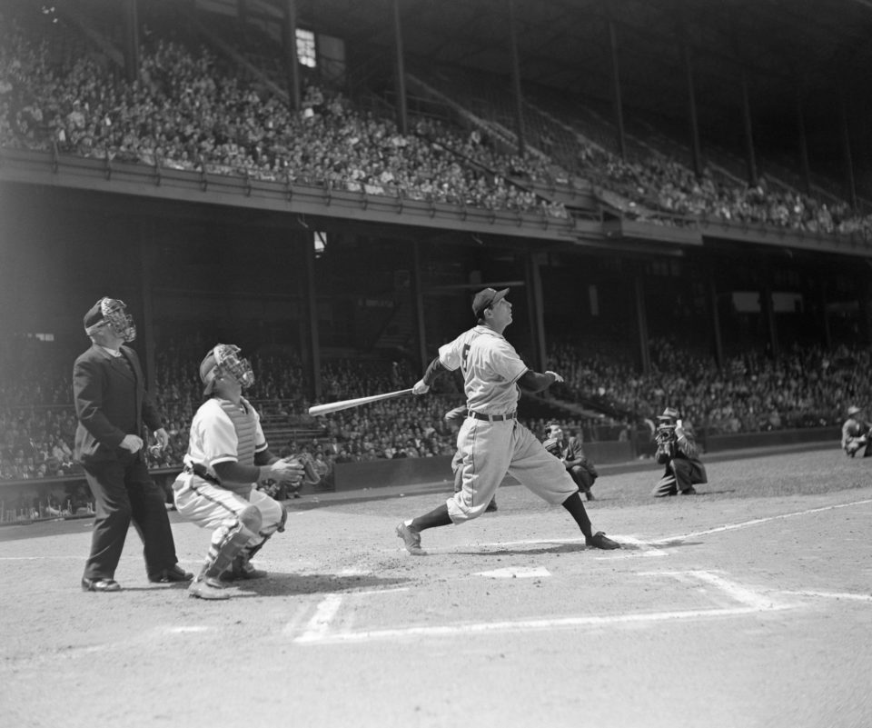 Shibe Park, Philadelphia, PA, April, 29, 1947 – Pirates new slugger Hank Greenberg hits home run in 6-2 win