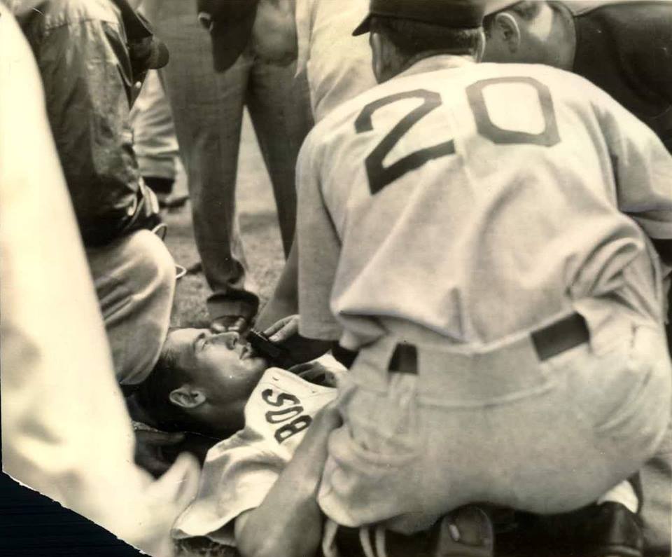 Cleveland Municipal Stadium, Cleveland, OH, June 23, 1940 – Ted Williams knocked out in outfield collision