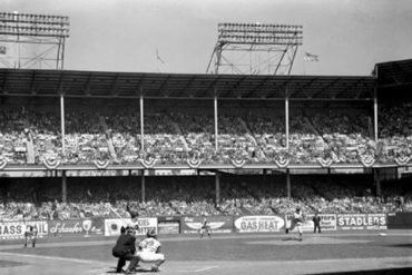 Ebbets Field, Brooklyn, NY, October 3, 1956 – First pitch of the 1956 World Series delivered by Brooklyn Dodgers Sal Maglie