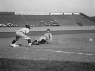 Griffith Stadium, Washington D.C., June 23, 1925 – Babe Ruth slides in safely in Yanks 8-1 loss to Senators