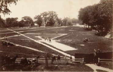 Dartmouth College, Hanover NH,  1882 – Dartmouth College baseball action takes place on unorthodox ball field