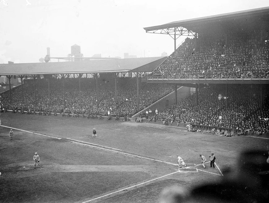 Shibe Park, Philadelphia, PA, October 8, 1913 – World Series pitching duel as Christy Mathewson outlasts Eddie Plank