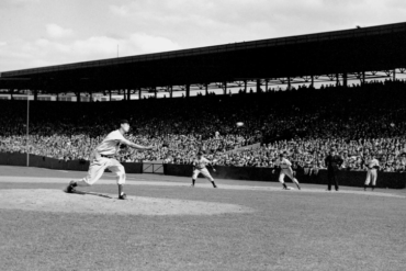 Fenway Park, Boston, MA, August 24, 1940 – Ted Williams comes in to pitch two innings in relief in 12-1 loss to Detroit