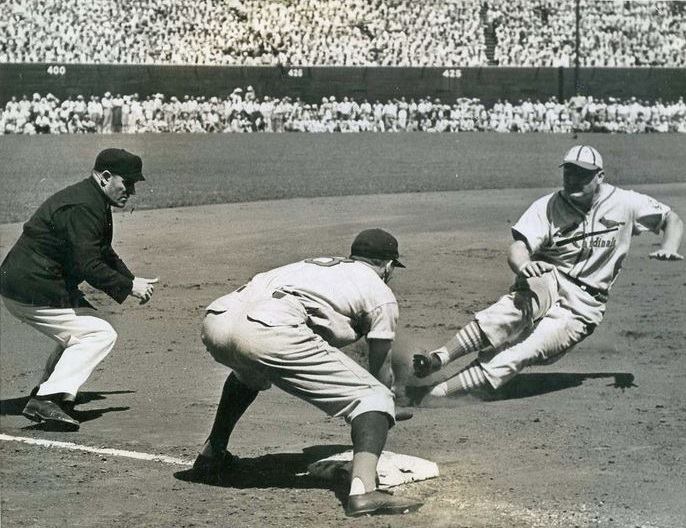 Sportsman Park, St Louis, MO, August 13, 1939 – Johnny Mize has the look of a dead man in a Reds-Cardinals doubleheader