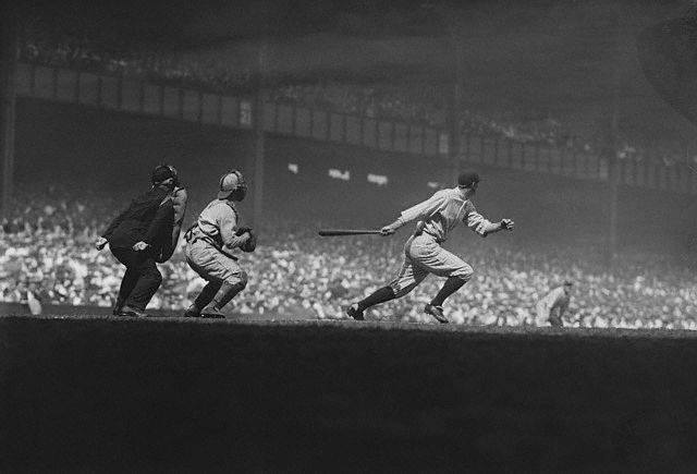 Yankee Stadium, Bronx, NY, September 9, 1928 – Yankees Earle Combs leads off with base hit against the Philadelphia A’s in key game in AL pennant race