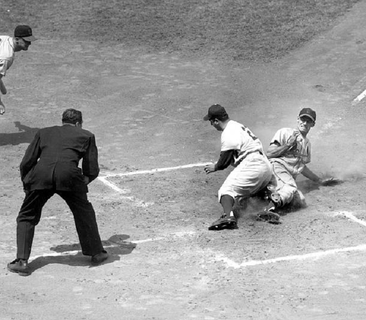 Ebbets Field, Brooklyn, May 5, 1955 – Rookie southpaw Tommy Lasorda has one rough ride first Major League start